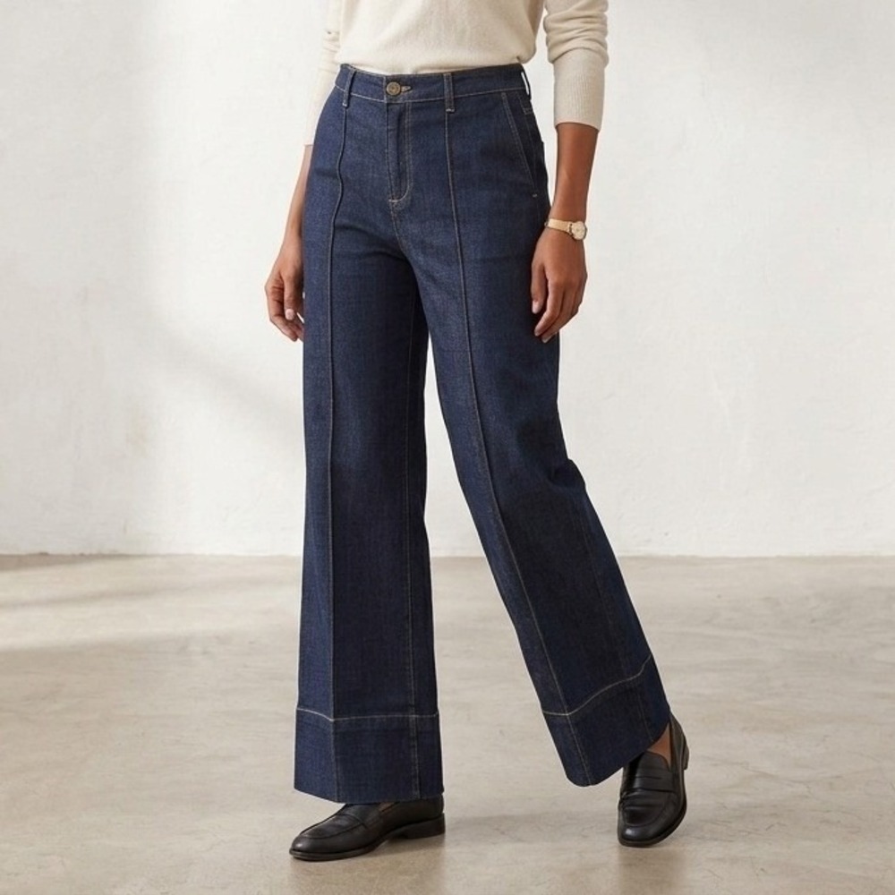 NWT OAT New York High Rise Dark Indigo Wide Leg Jeans Women 10/30 Dark Adcadamia
